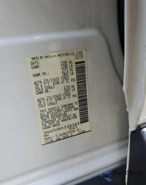 2020 Nissan Murano Sl из США, поврежденный, VIN 5N1AZ2CS6LN116163